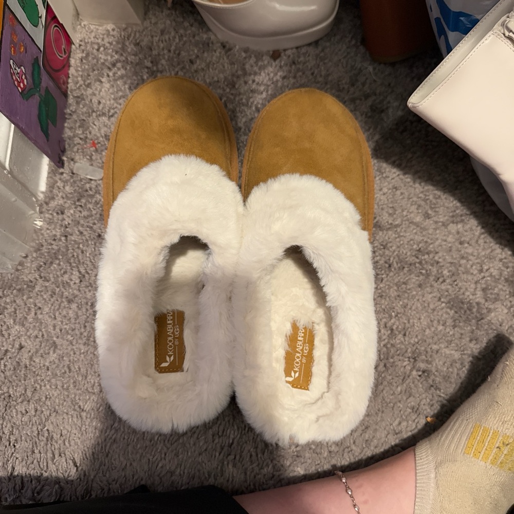 Cozy White and Tan Slippers